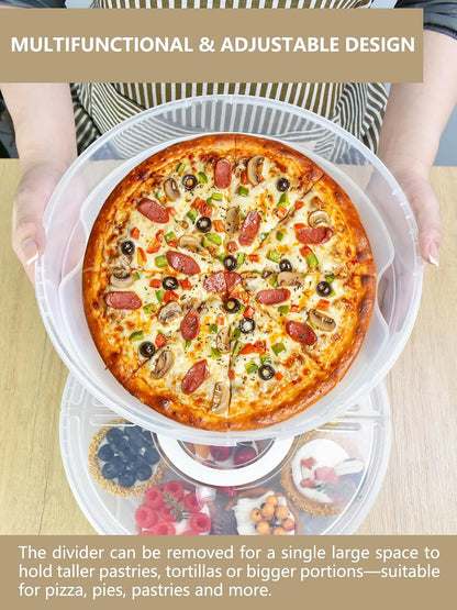 Artcome 2 Pack 12" Round Food Storage Container Set with Insulated Carrying Bag, Reusable Pizza Keeper with Divider, Stackable Pie Carrier for Pizza, Cake, Pastries & Leftovers