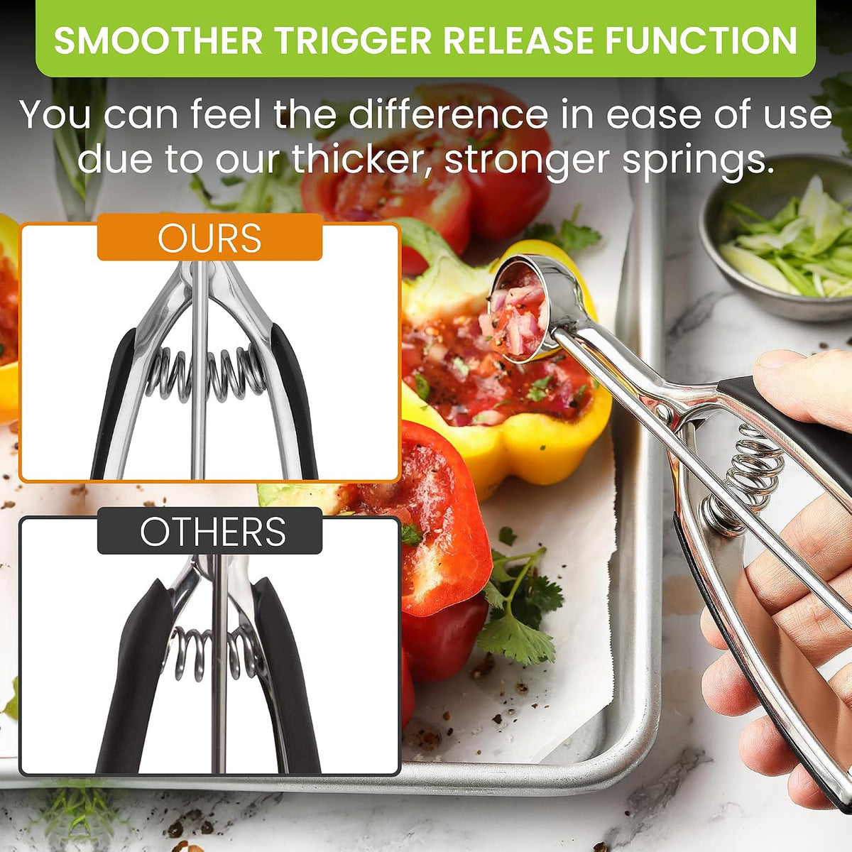 Spring Chef Extra Large Stainless Steel Cookie Scoop, #10, 5.5 Tbsp, Black