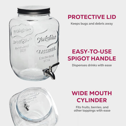 FineDine Glass Drink Dispenser with Stand & Stainless Steel Spigot – 1 Gallon drink dispensers for parties, glass beverage dispenser Set, punch bowl for Lemonade, Juice, Infused Water & More, 2 Pack
