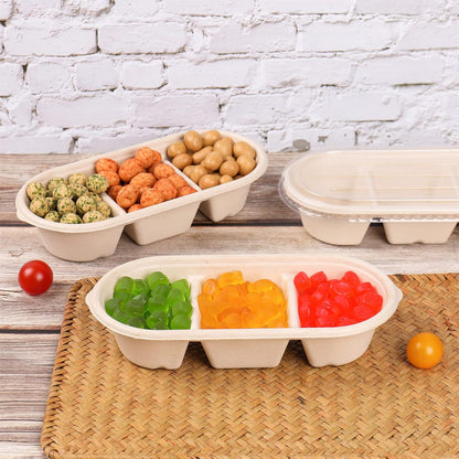 disposable bowls 18 oz 3 compartments with lids Plant Fiber 50 Pack