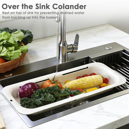 Extendable Colander Strainer Basket, Over the Sink Colander and Strainer for Kitchen, Wash Vegetables and Fruits, Drain Pasta and Dry Dishes, Adjustable Colander from 13.5In to 18.7In, Gray