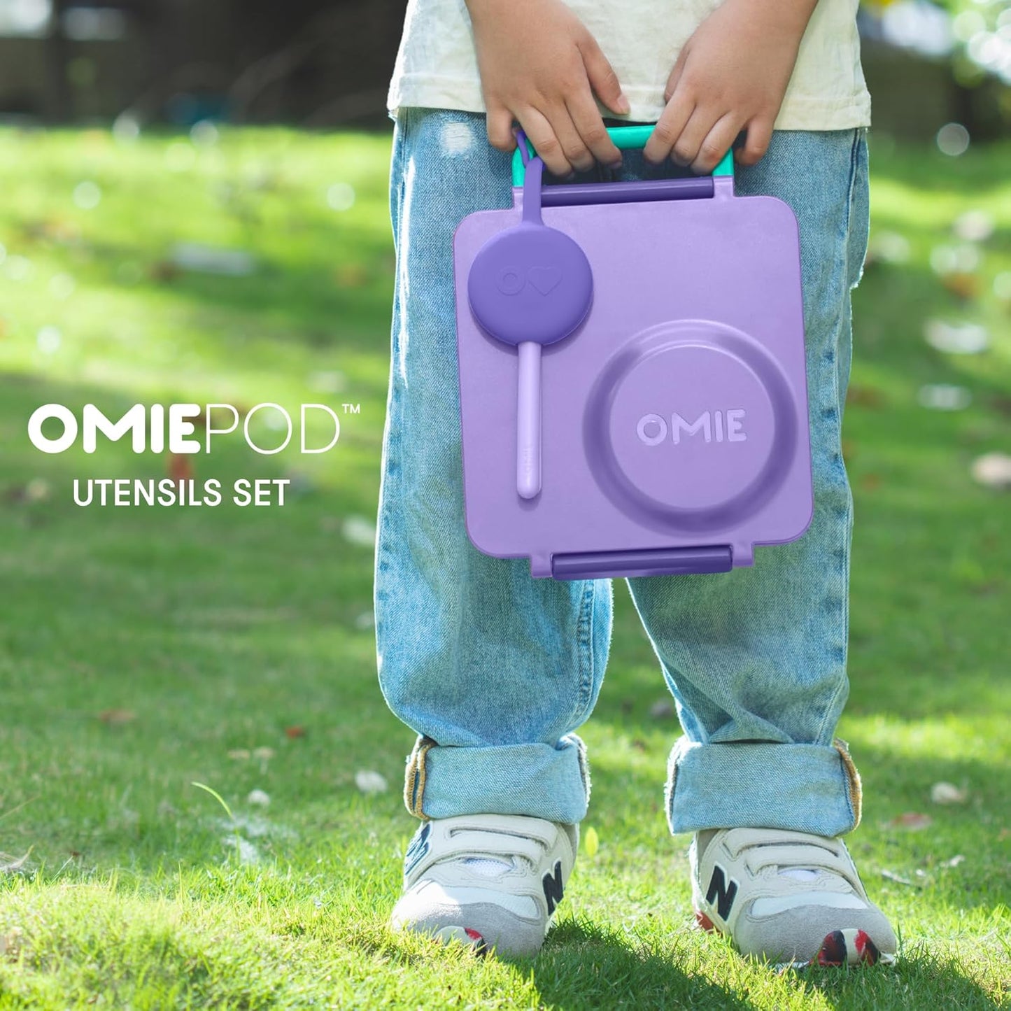 Omie OmieBox Kids Utensils Set with Case - 2 Piece Plastic, Reusable Fork and Spoon Silverware with Pod for Kids (Mint Green)
