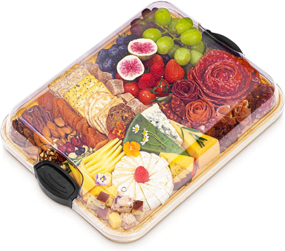 Charcuterie Board with Lid - Portable Bamboo Wood Serving Tray + Lid for Entertaining - Serving Board - Large Platter + Cover for Mother's Day Present, Birthday, Housewarming, Wedding Shower Gifts