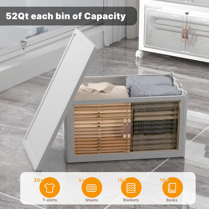 UAMFURI 720QT Stackable Storage Bins with Lids, Extra Large Storage Cabinet with Doors and Wheels, Collapsible Plastic Storage Box for Bedroom Dorm Office Garage