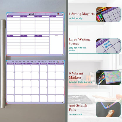 Pink Dry Erase Calendar for Fridge and Wall – Magnetic Acrylic Calendar 16x12 in, Dry Erase Board Reusable for Home or Office with 6 Liquid Chalk Markers | Pink Gifts for Women