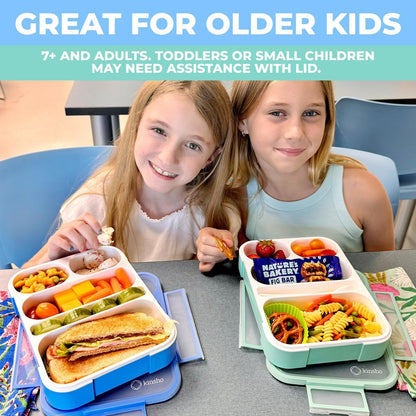kinsho Bento Lunch-Box for Adults Kids Lunches, Portion Control Container Boxes for Women Girls Boys | Leak-Proof Snack Containers, BPA-Free Utensils 5 Compartments | Blue & Green 2 Pack Set
