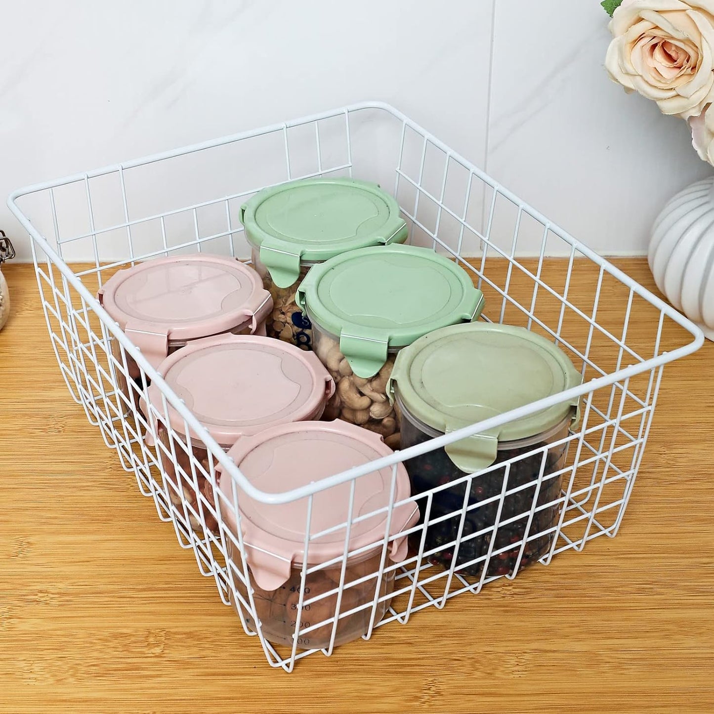 11" Upright Freezer Storage Baskets, Black Wire Storage Bins Small Bakset for Freezer, Pantry, Bathroom Organizing, Set of 2