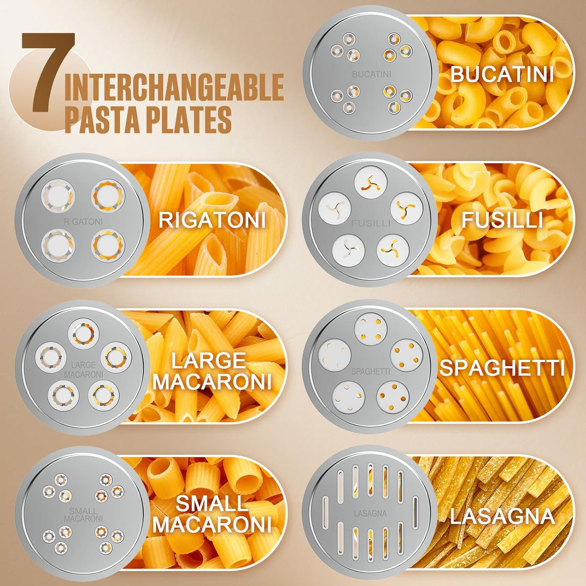 Pasta Press Attachment for KitchenAid Stand Mixer, 7 Pasta Plates