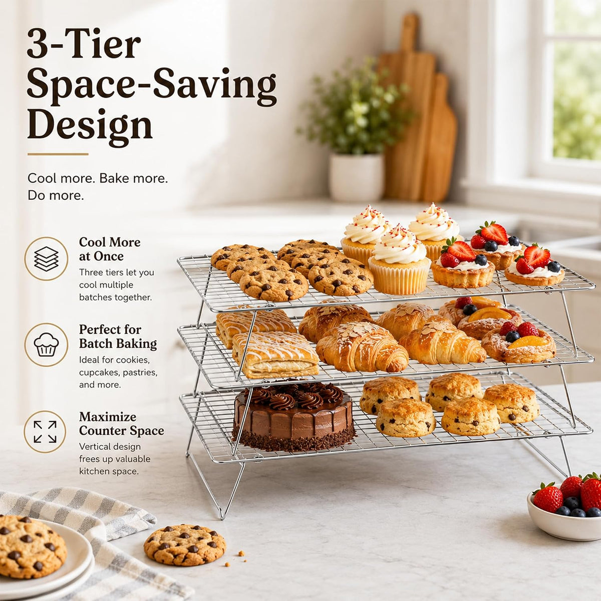 Cooling Rack 16"x10", 3-Tier Stackable & Collapsible Cooling Racks