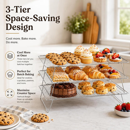 Cooling Rack 16"x10", 3-Tier Stackable & Collapsible Cooling Racks