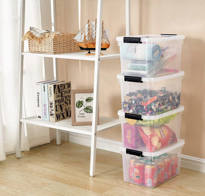 6 Quart Stackable Plastic Storage Bins with Lids, 6 Pack Clear Black Small Organizer Boxes with Latches for Bathroom, Pantry, Office Desk and Small Item Storage