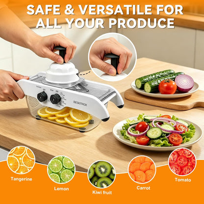 5 Thickness Adjustable Mandoline Slicer, Manual Vegetable & Fruit Slicer with Safety Hand Guard, Compact Kitchen Gadget for Lemon, Potato, Onion, Cucumber, Food Prep Tool for Home Cooking