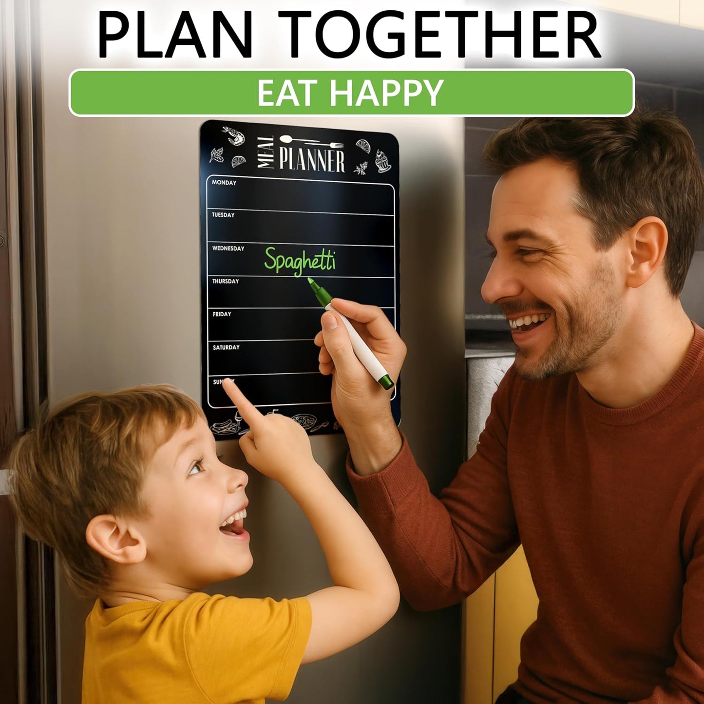 Weekly Dinner Menu Board for Kitchen A4-8.5x12 Black Magnetic Weekly Meal Planner for Fridge Dry Erase Weekly Menu Boards Magnetic Menu for Refrigerator Food Menu Boards Week Chalkboard Menu Board