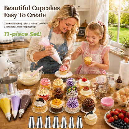 Hendiy Large Piping Tips Set, 2D 2F 1M 4B 1A 6B 853 with Reusable Bag