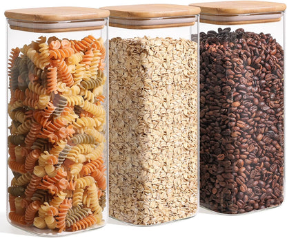 ComSaf 2Pcs Large Glass Storage Containers with Lids 4Qt, 1 Gallon Wide Mouth Flour Sugar Storage Containers, Large Capacity and Sealed for Rice, Cereal, Oat, Easy Clean and Scoop, Pantry Organization
