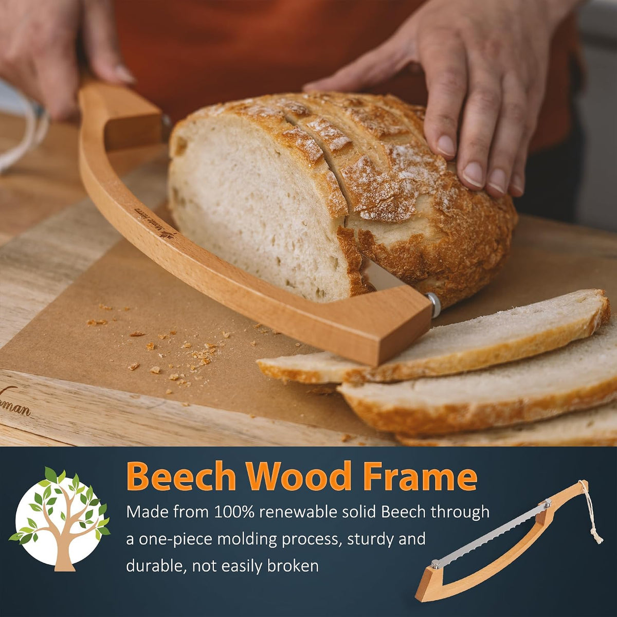 Adjustable Bread Knife for Homemade Bread with 1/2" and 1" Thickness Guides