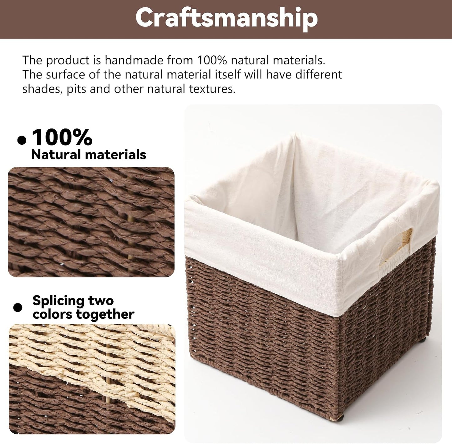 Wicker Storage Basket, Baskets for Organizing, Storage Basket with Built-in Handles, Water Hyacinth Shelves，Wicker Storage Baskets for Shelves, Water Hyacinth Storage Baskets (nature, 4-Pack)