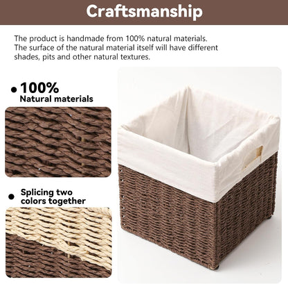 Wicker Storage Basket, Baskets for Organizing, Storage Basket with Built-in Handles, Water Hyacinth Shelves，Wicker Storage Baskets for Shelves, Water Hyacinth Storage Baskets (nature, 4-Pack)