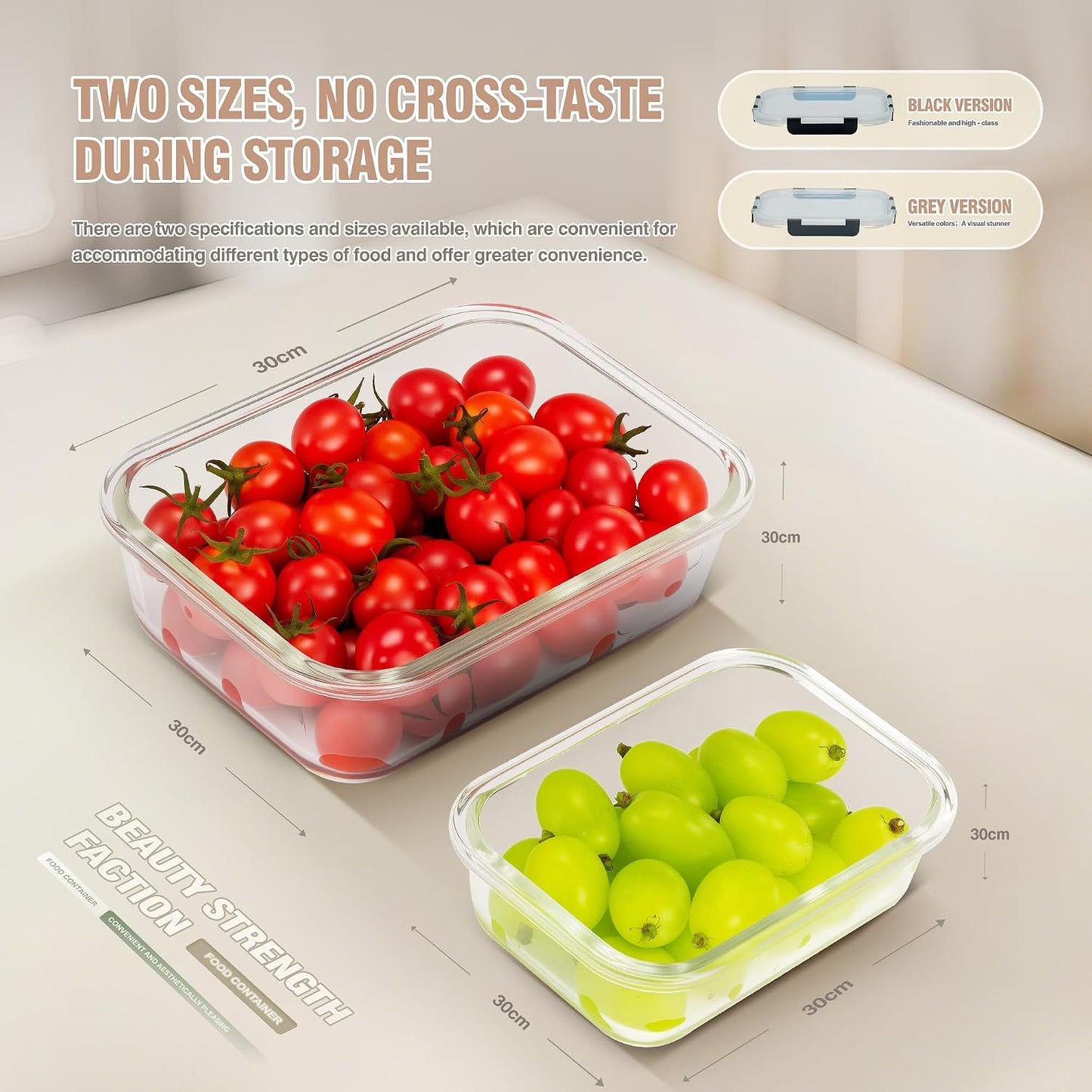 5-Piece Set, 36 oz Glass Meal Prep Containers with Snap-Lock Lids, Airtight Lunch Containers, Microwave, Oven, Refrigerator & Dishwasher Safe,Black