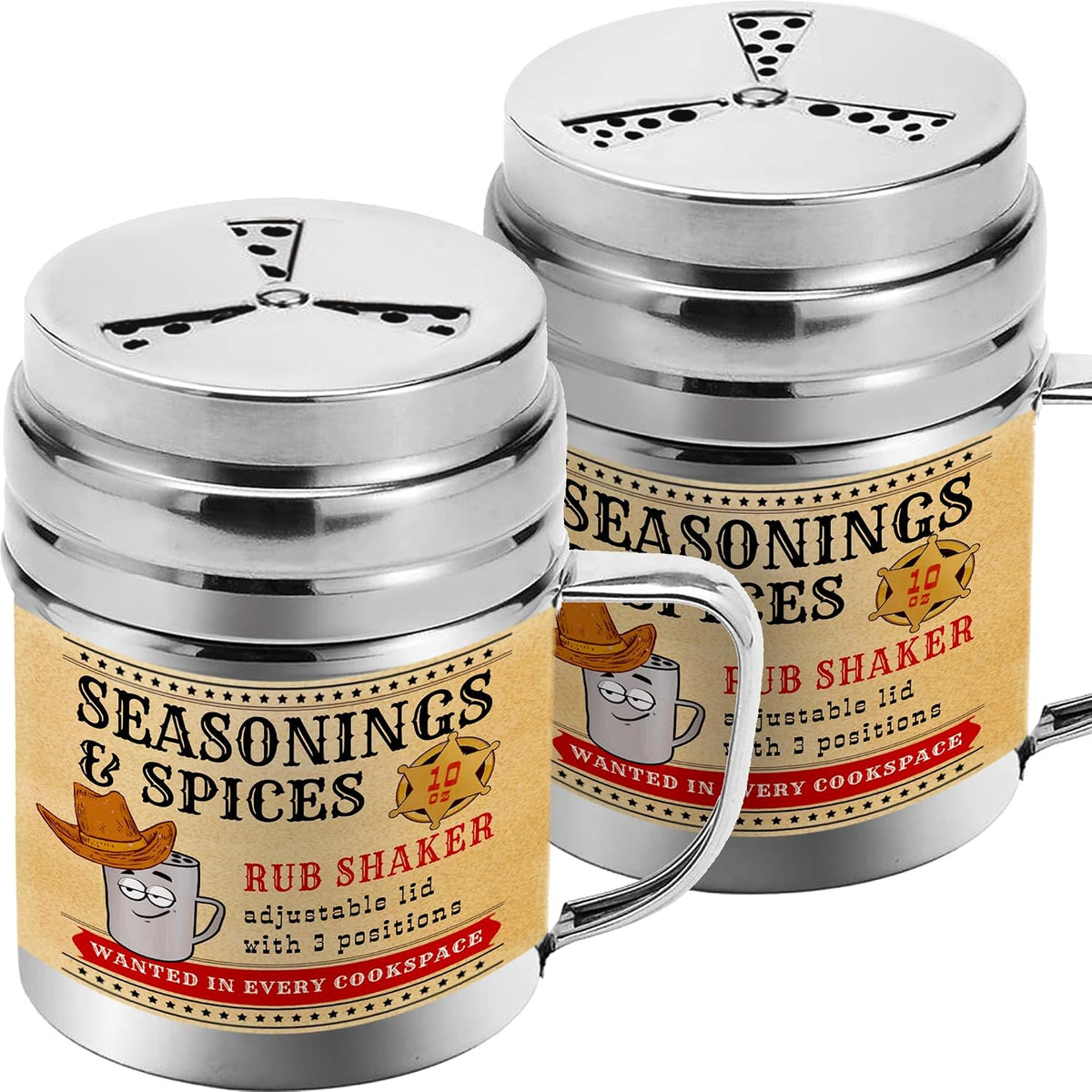 CUSINIUM 10 oz Seasonings Spice Shakers - BBQ Dry Rub Shakers - Cooking Dredge with Adjustable Fan-Style Lid and Handles