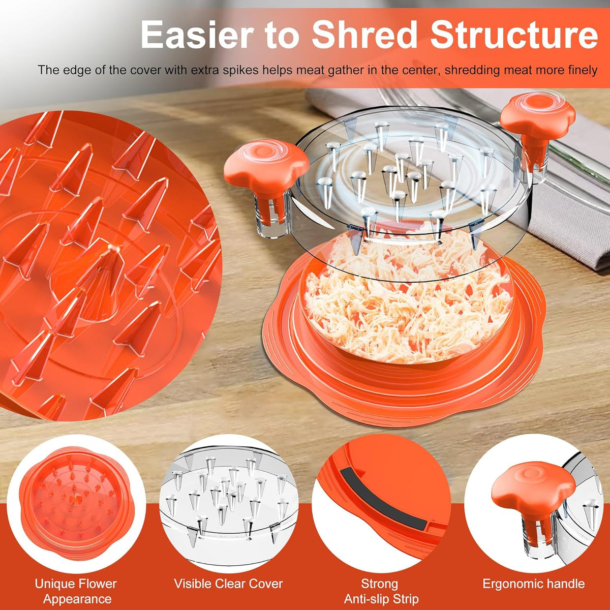 Chicken Shredder Tool Twist Large Meat Shredder with Brush&Fork, Black