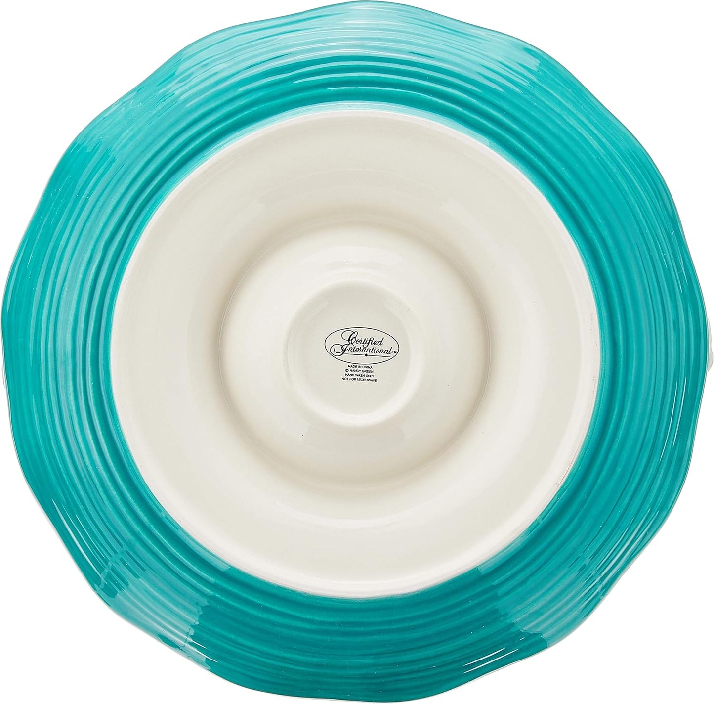 Valencia 13.25" Ceramic Chip & Dip Platter – Colorful Mediterranean Serving Dish with Built-In Center Bowl, Glazed Ceramic Appetizer Tray for Entertaining, Fiesta & Everyday Use