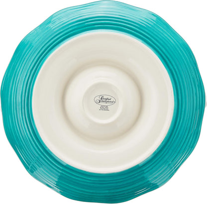 Valencia 13.25" Ceramic Chip & Dip Platter – Colorful Mediterranean Serving Dish with Built-In Center Bowl, Glazed Ceramic Appetizer Tray for Entertaining, Fiesta & Everyday Use