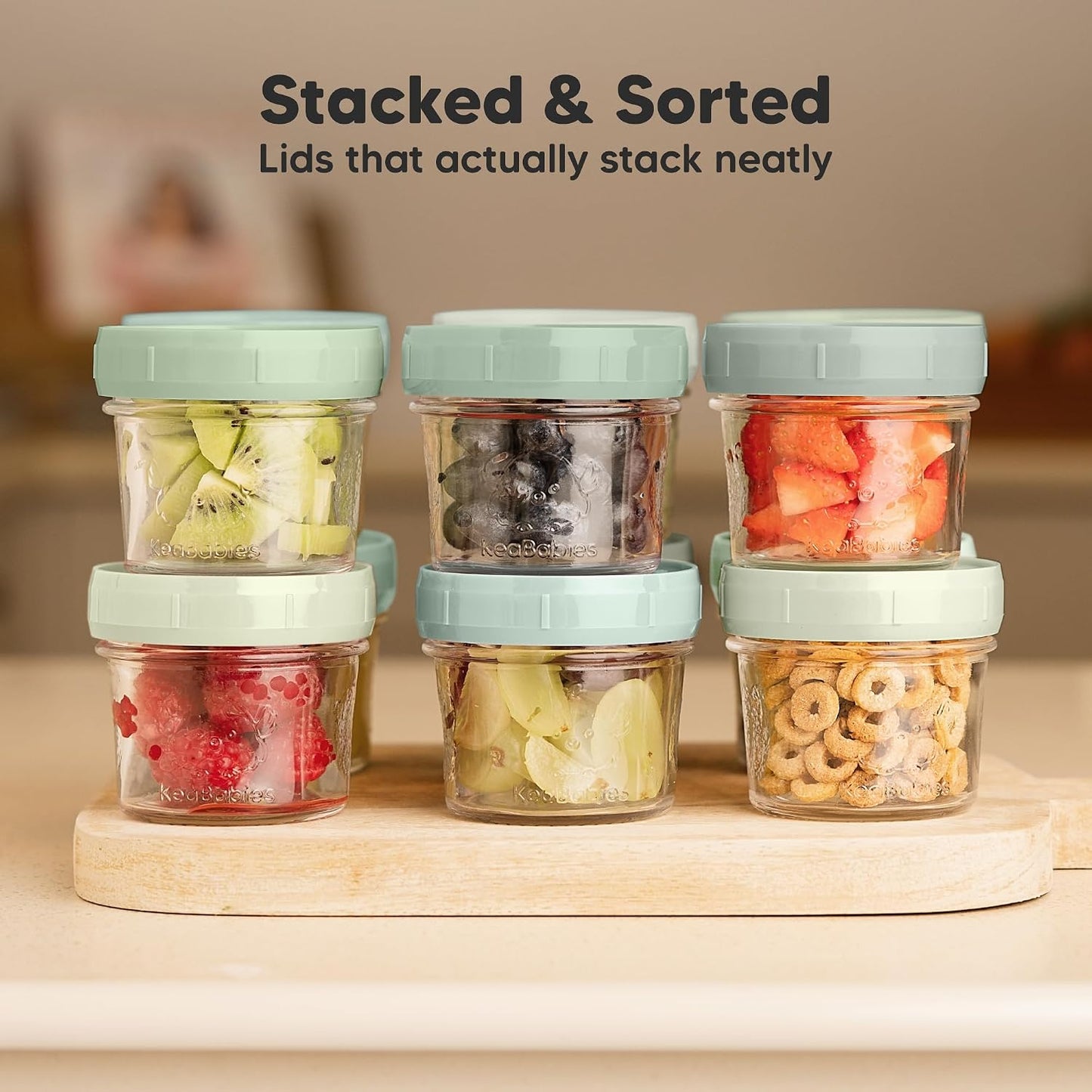 KeaBabies 12pk 4oz Glass Baby Food Containers with Lids - Leak-Proof, Microwavable Small Glass Jars, Baby Purees & Toddler Snack Storage Containers, BPA-Free, Dishwasher & Freezer Safe (Musk Dusk)