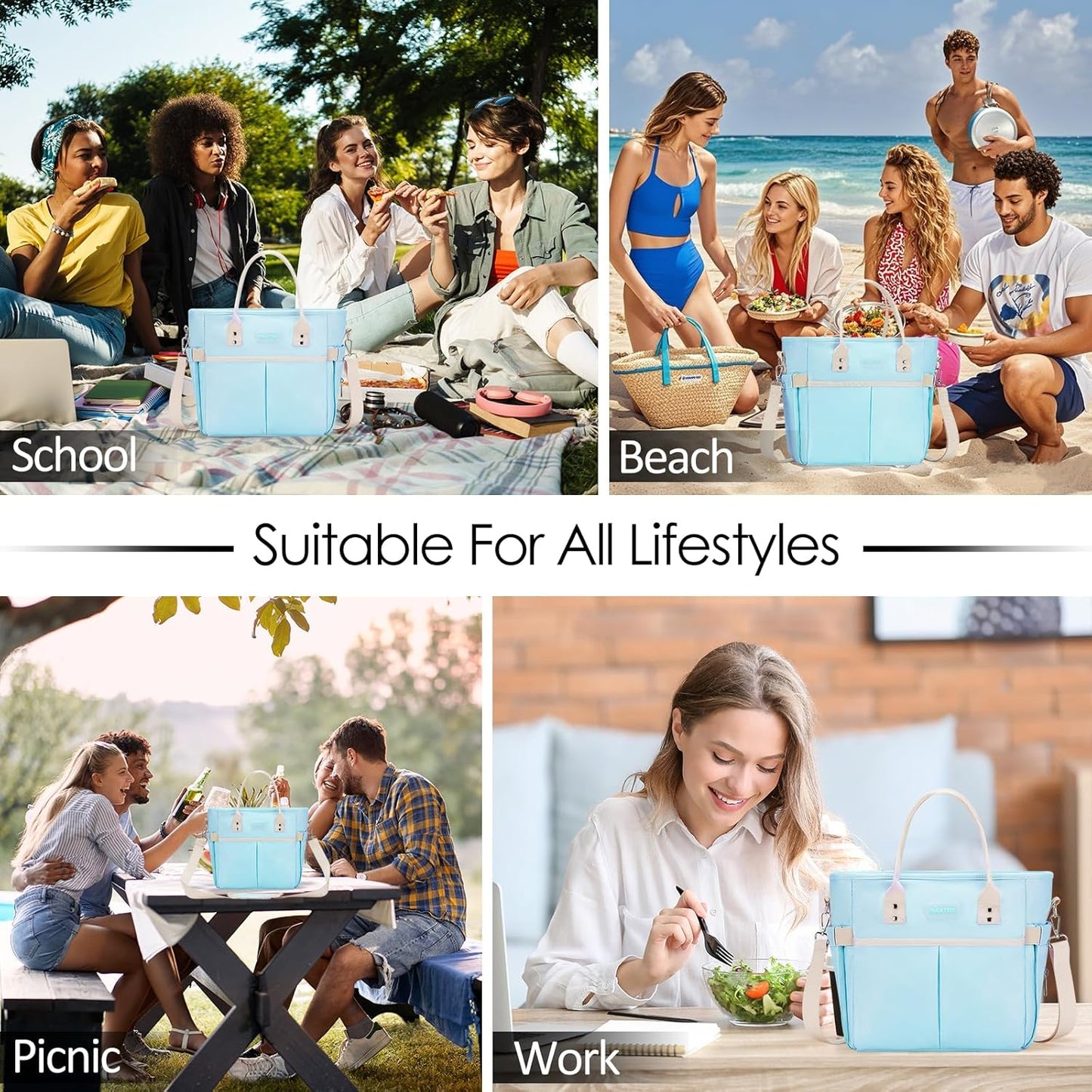 MAXTOP Lunch Bag Women for Work Insulated Thermal Lunch Box for Men with Wide-Open Pocket Reusable Leakproof Cooler Bags with Removable Shoulder Strap for Teacher Nurse Office Picnic Travel Black