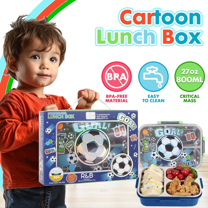 Stainless Steel Bento Lunch Box for Kids, 800ml/27oz BPA-Free Leak-Proof Food Containers with 3 Compartments, Freezer & Dishwasher Safe, Back to School Students Lunches Size for Ages 3-7