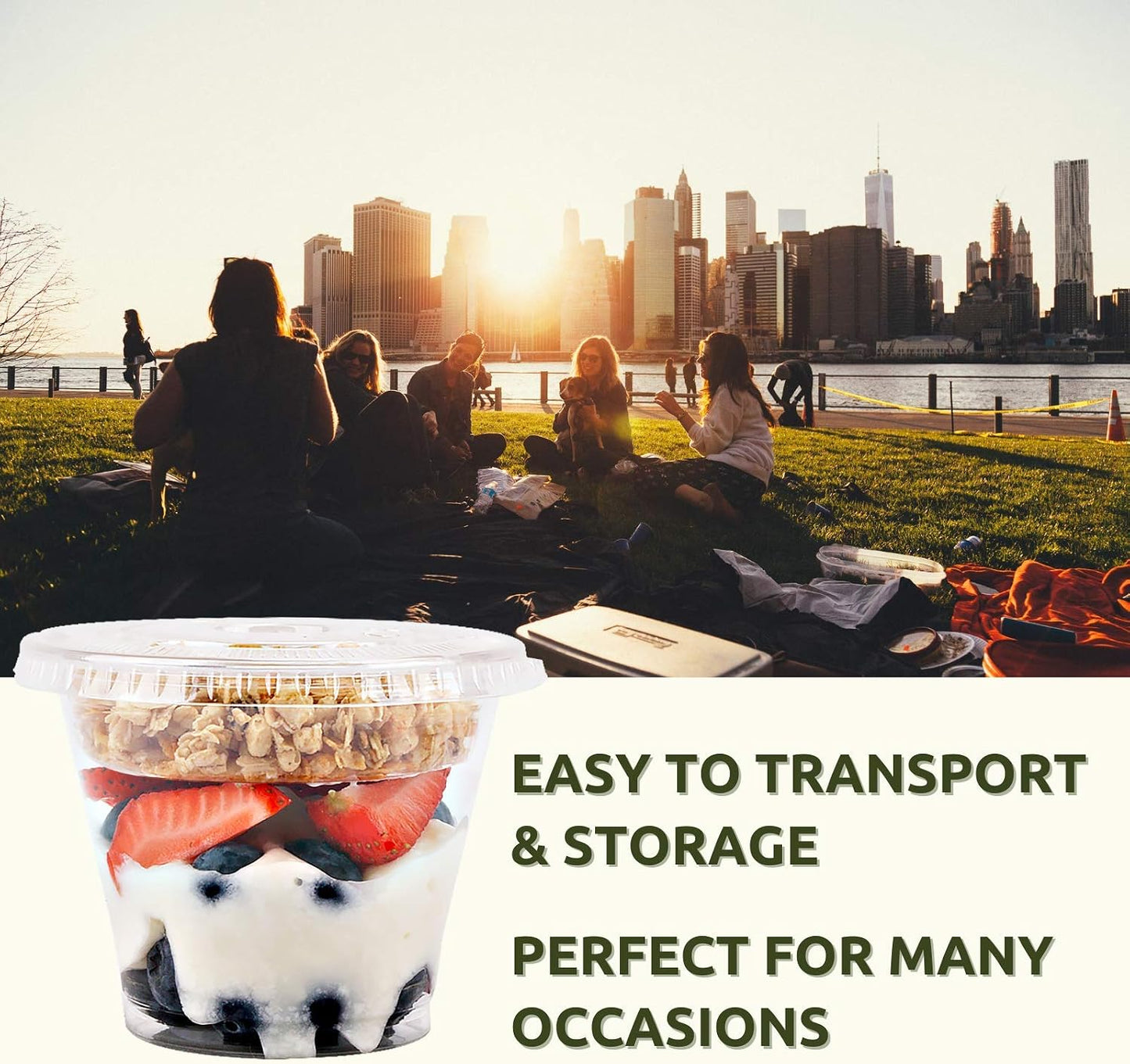 Aatriet 12 oz Clear Plastic Parfait Cups with Insert 3.25oz & Dome Lids No Hole - (20 Sets) Yogurt Fruit Parfait Cups, for Dips and Veggies, Take Away Breakfast and Snacks. No Leaking