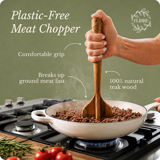 ELIBRE Wooden Meat Chopper & Breaker, Breaks Up Ground Meat, Food Grade