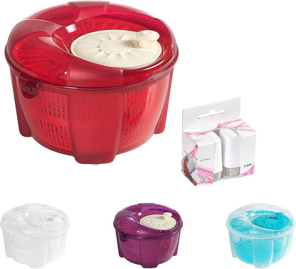 Mabel Home Salad Spinner, Salad Tosser and Mixer, 5,5 Quart, Vegetable Spinner -EXTRA Salt&Pepper Shaker inc. (Blue)