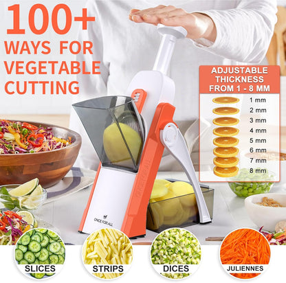 ONCE FOR ALL Safe Mandoline Slicer 5 in 1 Vegetable Chopper Food Potato Cutter, Strips Julienne Dicer Adjustable Thickness 0.1-8 mm Kitchen Chopping Artifact Fast Meal Prep (Gray)