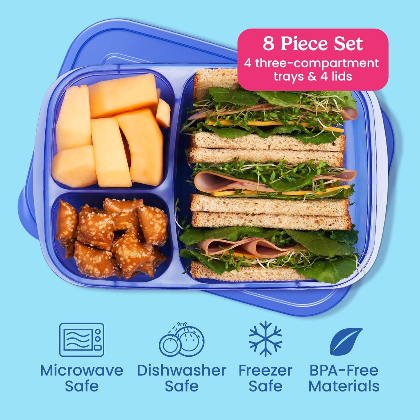 Bentgo Easyboxes - Original Stackable Lunch Boxes - Reusable 3-Compartment Food Containers for Kids and Adults - Bento Lunch Box for Meal Prep, School, & Work - BPA Free, Set of 4 (Earth Tones)