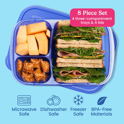 Bentgo Easyboxes - Original Stackable Lunch Boxes - Reusable 3-Compartment Food Containers for Kids and Adults - Bento Lunch Box for Meal Prep, School, & Work - BPA Free, Set of 4 (Earth Tones)