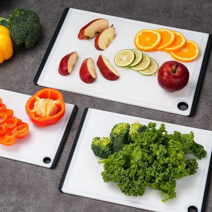 Kikcoin Plastic Cutting Boards for Kitchen, 3-Piece Large Cutting Board Set Dishwasher Safe Chopping Boards with Non-slip Feet and Juice Grooves, Gray
