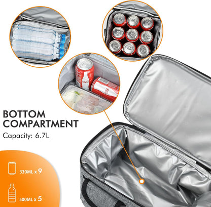 Tirrinia Reusable Lunch Box for Men Women, Insulated Lunch Bag Adult Work, Double Decker Leakproof Lunchbox for Office Picnic Beach—Dual Compartment Lunch Cooler Bag