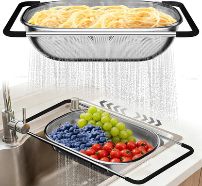4-1 Colander with Bowl & Spoons Set - Rotatable Colander for kitchen with New Upgraded Graters, Food Strainer(Patented) for Pasta, Fruits, Vegetables, Funny Presents for Women, Beige
