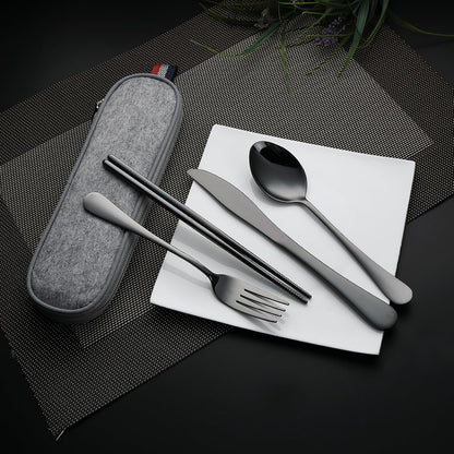 DEVICO Camping Utensils, Full-Size Reusable Silverware for Lunch Adult, Stainless Steel Travel Cutlery Set with Case, Portable Fork Spoon Knife Set for Work, Flatware with Chopsticks (Rainbow)