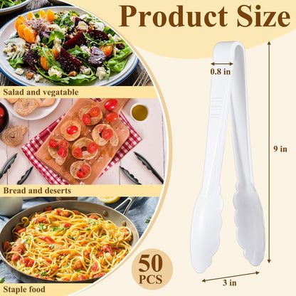 Plastic Tongs, 9 Inch Disposable Serving Tongs,Black