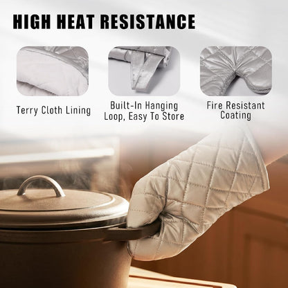 ARCLIBER Grey 13" Quilted Oven Mitts 1 Pair Flame Heat Resistant