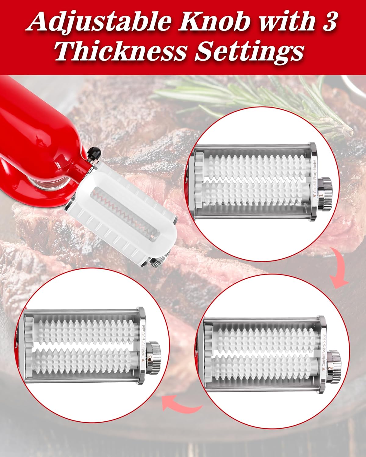 Meat Tenderizer Attachment for KitchenAid Mixer, 3 Thickness Settings
