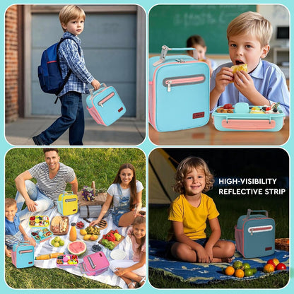 MaMix Bento Lunch Box for Kids, Lunchable Containers for Kids Adults with 4 Compartments + Lunch Bag, with Utensils, Sauce Jar, Muffin Liners (blue set)