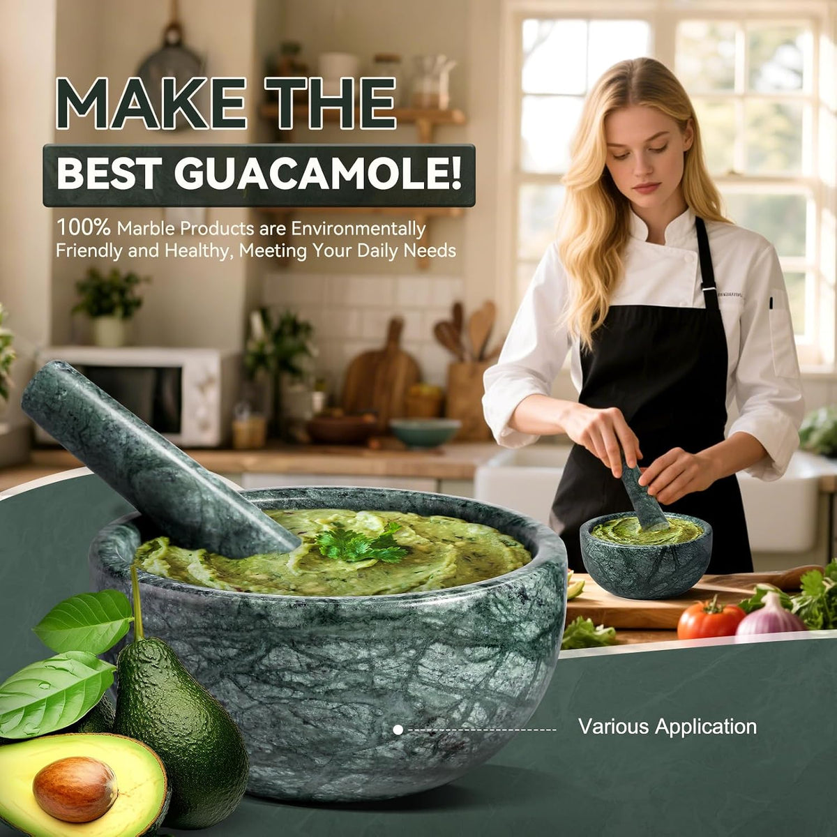 Koville Luxury Marble Mortar and Pestle Set, 7"-4cups Grinder Bowl for Guacamole, Salsa, Pill Crusher, Spice, Herb, Garlic, Nut, Heavy Duty Grinder for Kitchen