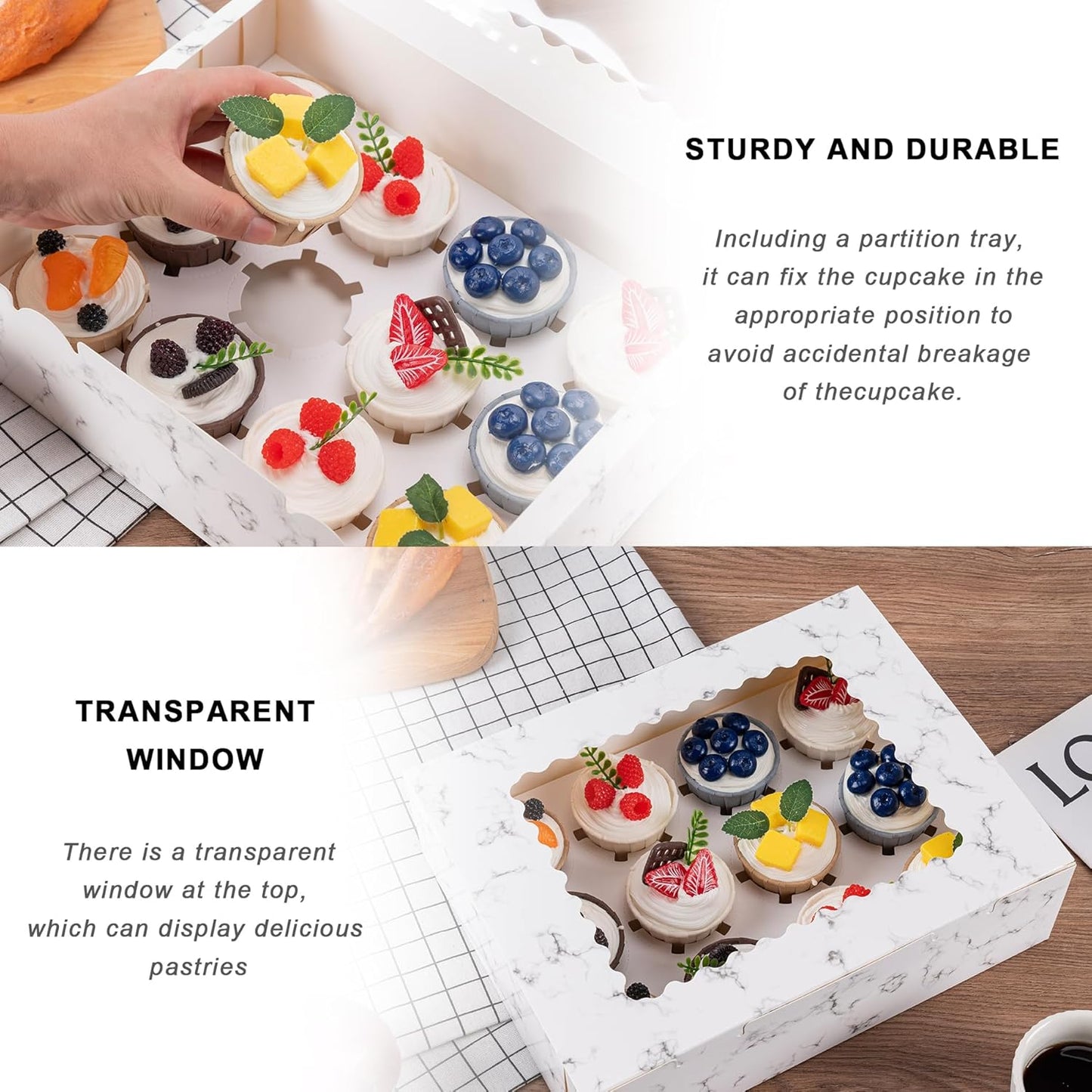 Hoewina 6PCS Cupcake Boxes - Hold 12 Count Cupcake Containers with Window, Food Grade Cupcake Holder Easy Transport and Presentation - Ideal for Cupcakes, Desserts, and More