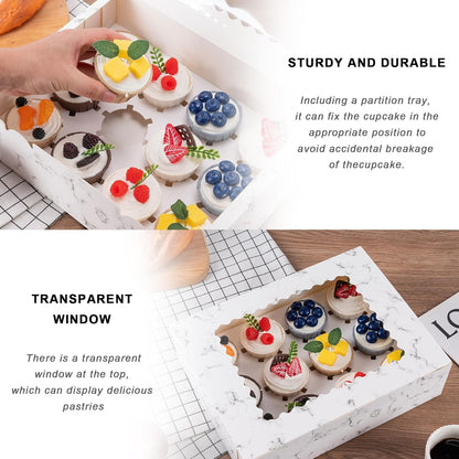 Hoewina 6PCS Cupcake Boxes - Hold 12 Count Cupcake Containers with Window, Food Grade Cupcake Holder Easy Transport and Presentation - Ideal for Cupcakes, Desserts, and More
