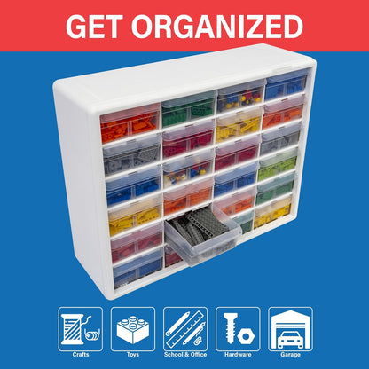 Akro-Mils 24-Drawer Plastic Drawer Storage Cabinet for Garage Organization, Bead Organizer, Building Bricks Storage, Teacher Toolbox, Makeup Organizer, 20" W x 6" D x 16" H, 10124 Black
