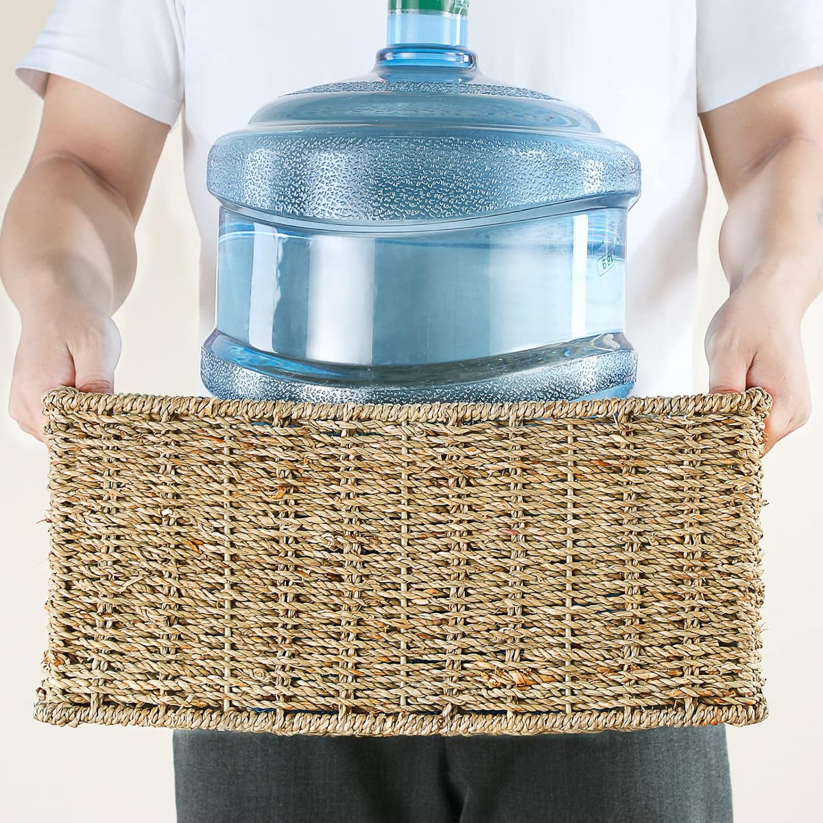 HOONEX Water Hyacinth Storage Baskets, Wicker Baskets for Storage, Hand Woven Baskets with Carry Handles, Set of 2, Natural