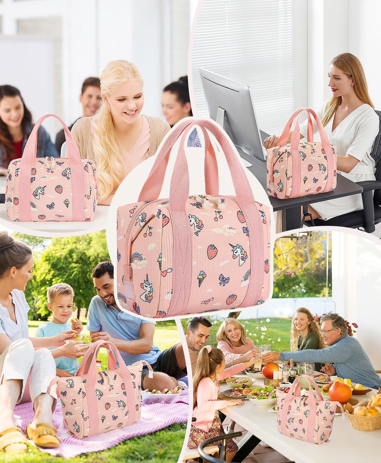 HowFly Lunch Bag Women Lunch Box for Women Cute Corduroy Insulated Lunch Bag Adult Large Cooler Lunch Tote Bags for Work Picnic Beach, Blue